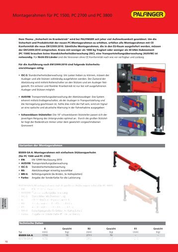 Montagerahmen für PC 1500, PC 2700 und PC 3800 - Palfinger