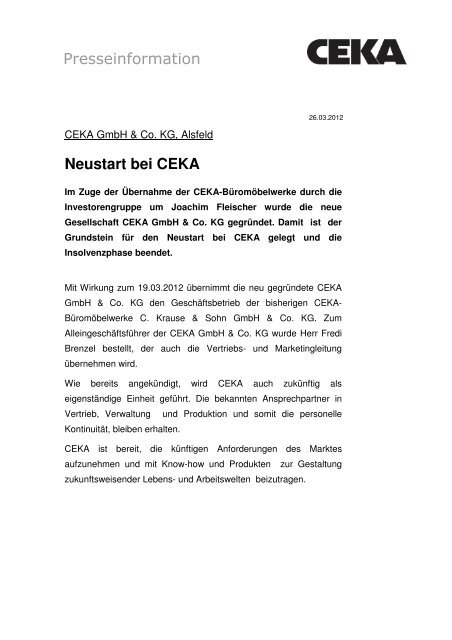 Neustart bei CEKA - CEKA-Büromöbelwerke C. Krause & Sohn ...