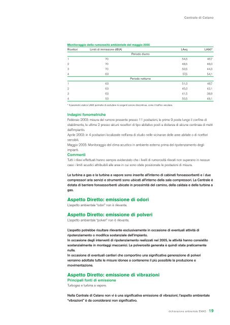 dichiarazione ambientale centrale di celano 2005 - Edison