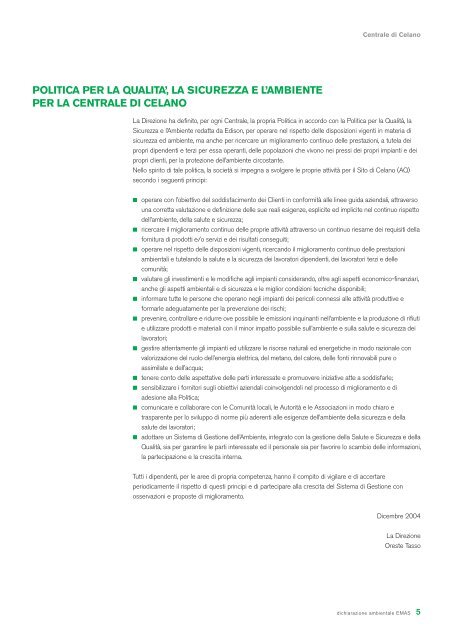 dichiarazione ambientale centrale di celano 2005 - Edison