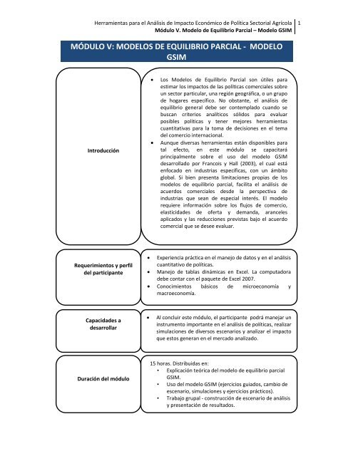 MÓDULO V Modelos de Equilibrio Parcial - Oficina de Tratados ...