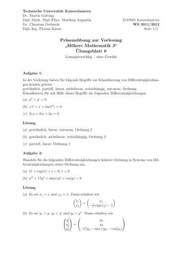 Präsenzübung zur Vorlesung ” Höhere Mathematik 3“ - Universität ...