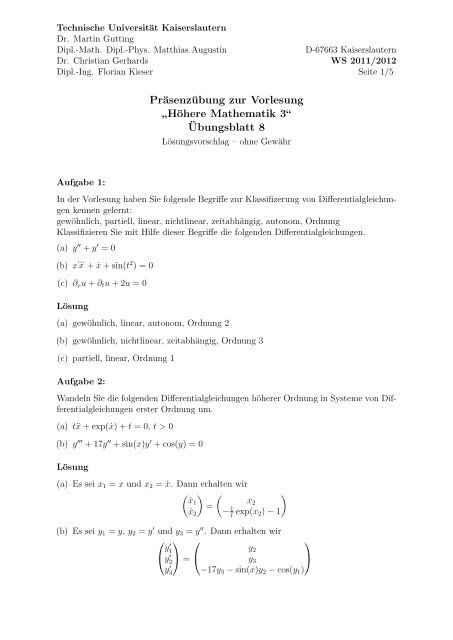 Präsenzübung zur Vorlesung ” Höhere Mathematik 3“ - Universität ...