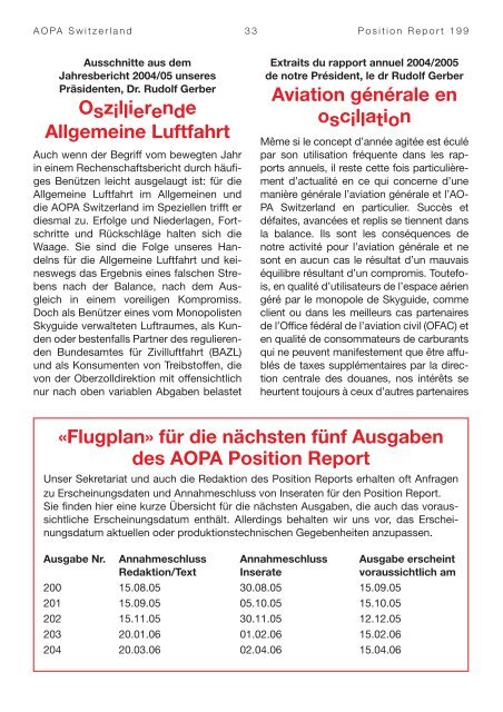 POSITION REPORT No. 199 - AOPA Switzerland