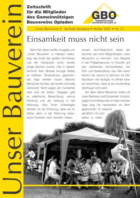 Einsamkeit muss nicht sein - bauverein-opladen.de