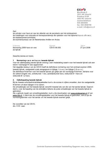 Normeringsmededeling havo en vwo van de CEVO in - Examenblad.nl