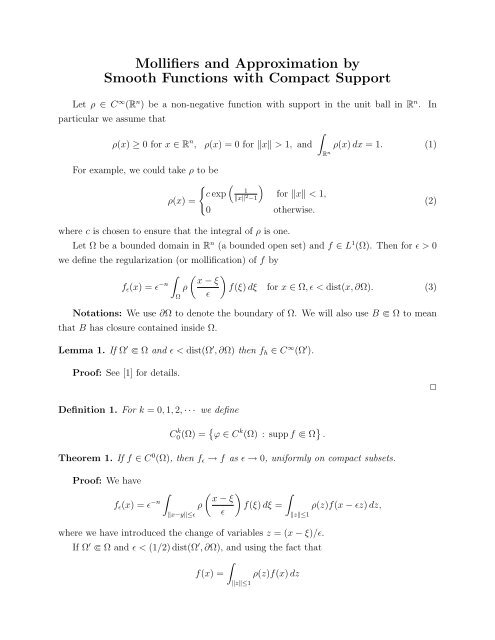 Mollifiers And Approximation By Smooth Functions With Compact