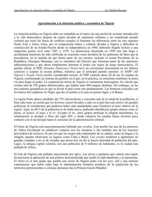 Aproximación a la situación política y económica de Nigeria La ...