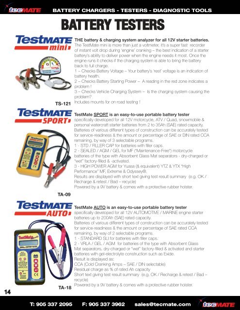 BATTERY CHARGERS DIAGNOSTIC TOOLS BATTERY TESTERS