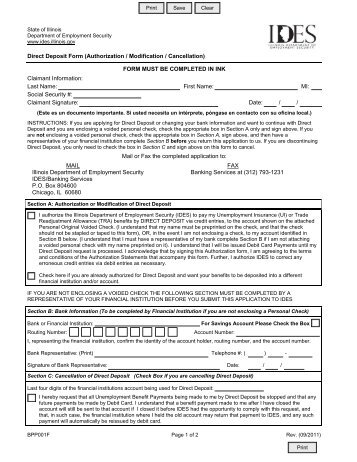 Direct Deposit Form (Authorization Modification Cancellation