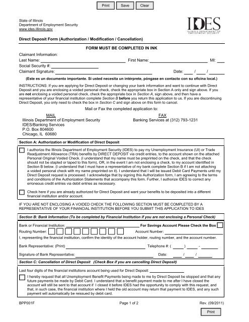 Direct Deposit Form (Authorization Modification Cancellation