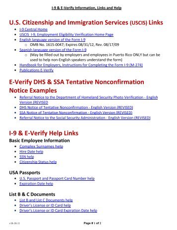 I-9 & E-Verify Information, Links and