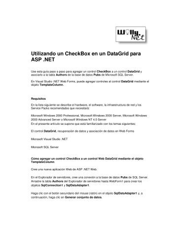 Utilizando un CheckBox en un DataGrid para ASP .NET - Willy .Net
