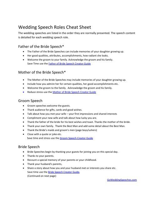 General wedding speech order