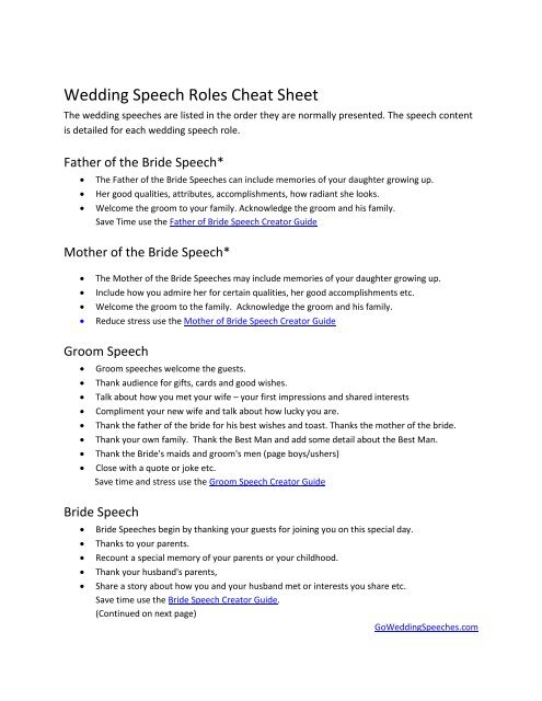 Wedding Speech Roles Cheat Sheet Best Man Speech