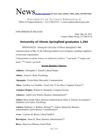 University of Illinois Springfield graduates 1,294