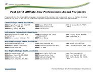 Past ACHA Affiliate New Professionals Award Recipients - American ...