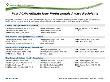 Past ACHA Affiliate New Professionals Award Recipients - American ...