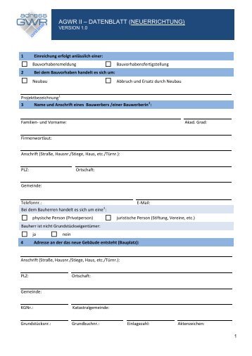 AGWR II – DATENBLATT (NEUERRICHTUNG) - Perg