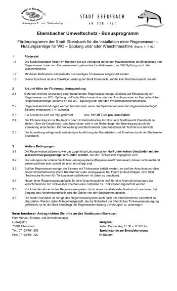 Förderprogramm Regenwassernutzung - Stadt Ebersbach an der Fils