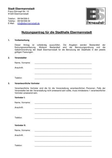 Nutzungsantrag für die Stadthalle Ebermannstadt