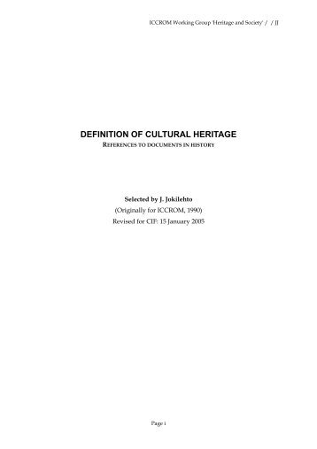 Definition of Cultural Heritage -- References to ... - CIF - Icomos