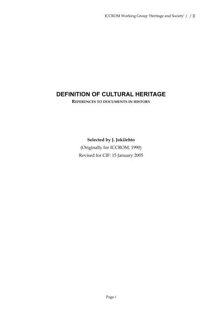 Definition of Cultural Heritage -- References to ... - CIF - Icomos