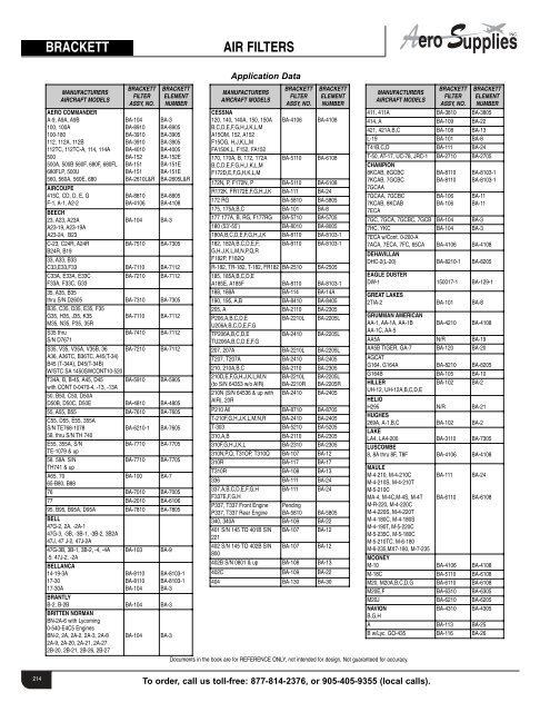 AIR FILTERS BRACKETT - Aero Supplies Inc.