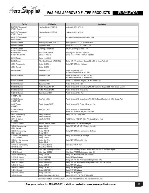 Brackett Air Filter Chart