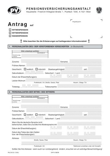 Antrag auf Witwenpension