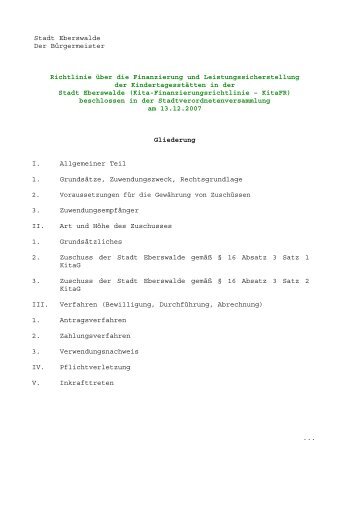 Richtlinie über die Finanzierung und ... - Stadt Eberswalde