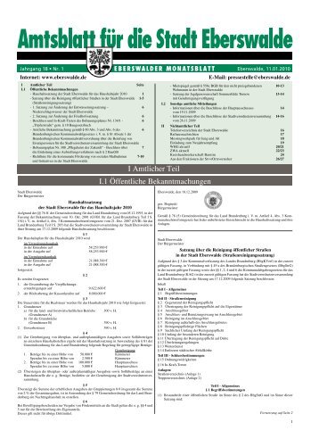 I Amtlicher Teil I.1 Öffentliche Bekanntmachungen - Stadt Eberswalde