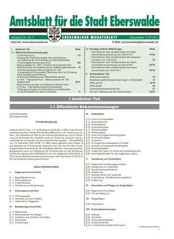 I Amtlicher Teil I.1 Öffentliche Bekanntmachungen - Stadt Eberswalde