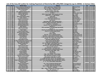 List of the Easy Bill Outlets and Suvidha