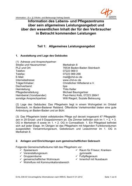 D-HL-039-03 Vorvertragliche Informationen nach WBVG ... - CHD