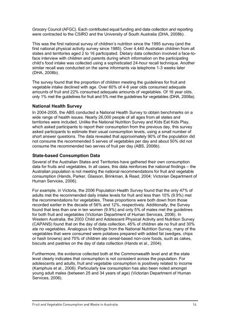 Fruit and vegetable consumption and waste in Australia - VicHealth