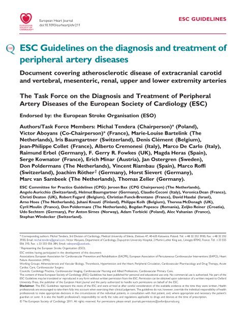 ESC Guidelines on the diagnosis and treatment of peripheral artery ...