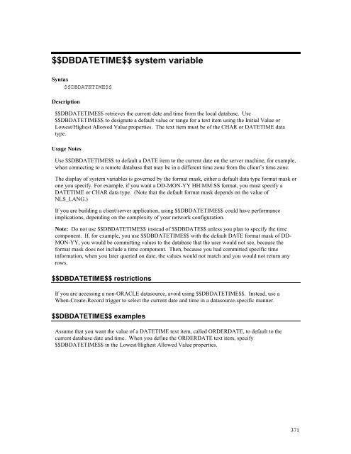 Oracle Forms Developer – Form Builder Reference, Volume 1