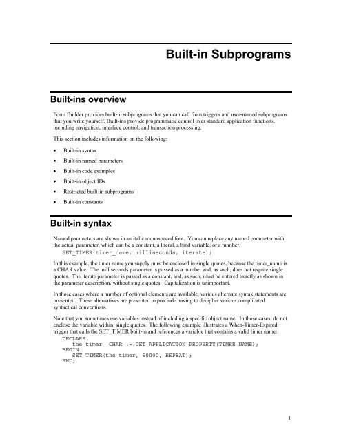 Oracle Forms Developer – Form Builder Reference, Volume 1