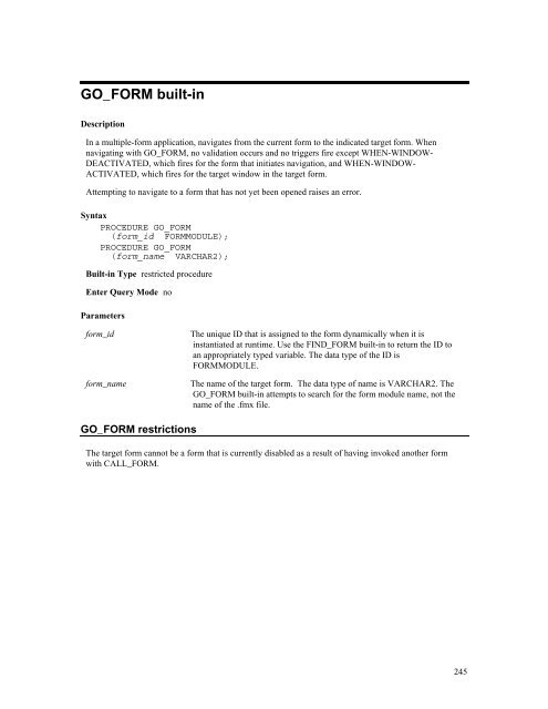 Oracle Forms Developer – Form Builder Reference, Volume 1