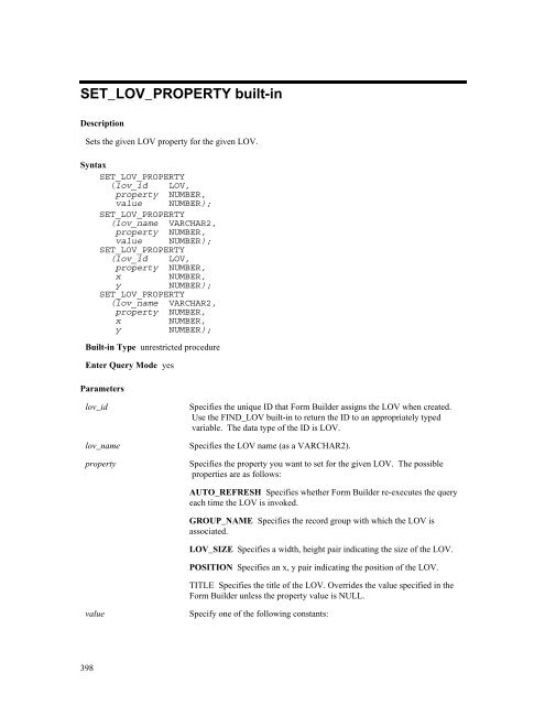 Oracle Forms Developer – Form Builder Reference, Volume 1