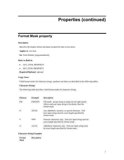 Oracle Forms Developer – Form Builder Reference, Volume 1