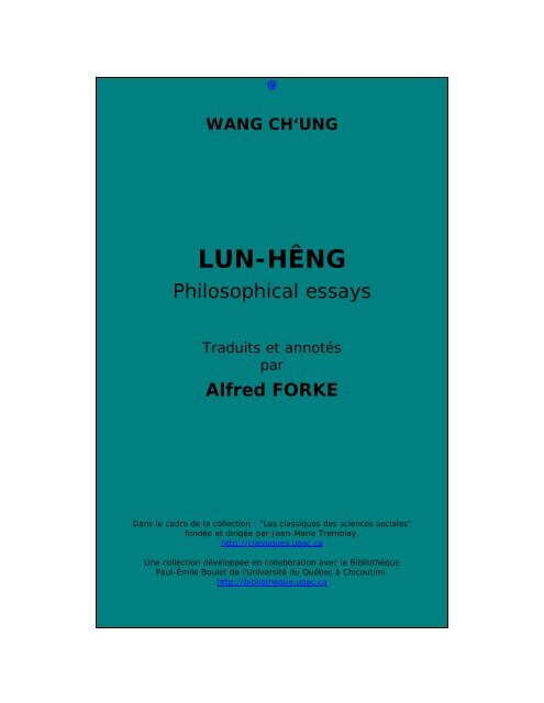 WANG CH'UNG - Les Classiques des sciences sociales - UQAC