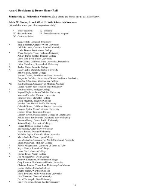 Index of Student Presenters - Alpha Chi