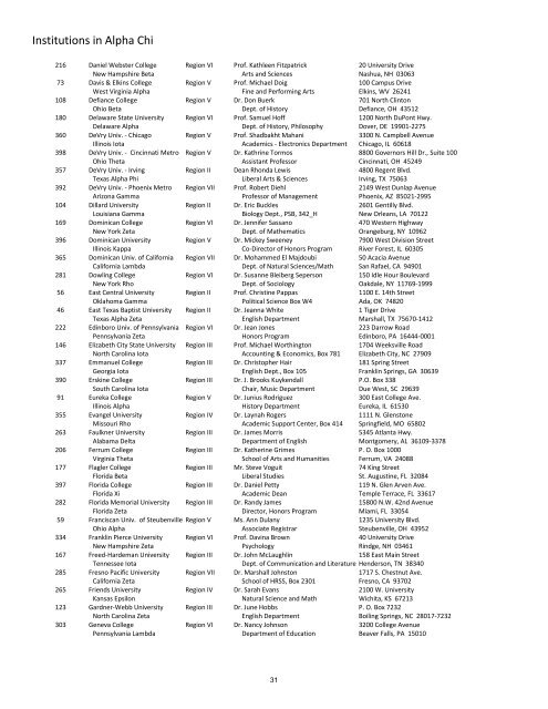 Index of Student Presenters - Alpha Chi