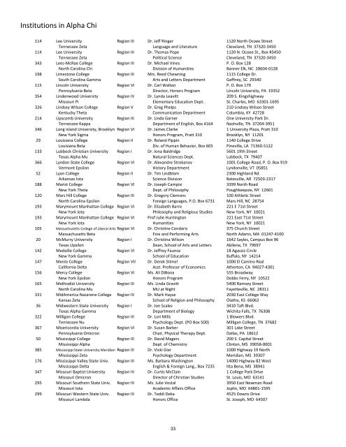 Index of Student Presenters - Alpha Chi