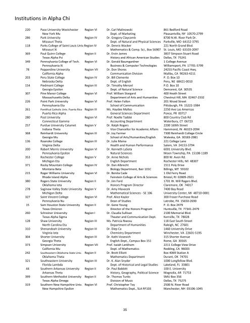 Index of Student Presenters - Alpha Chi