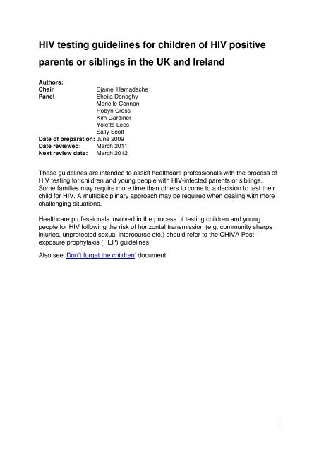 Hiv Testing Guidelines For Children Of Hiv Positive Parents