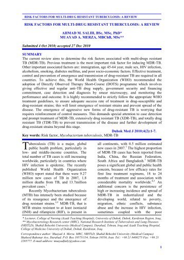 risk factors for multi-drug resistant tuberculosis - University of Dohuk