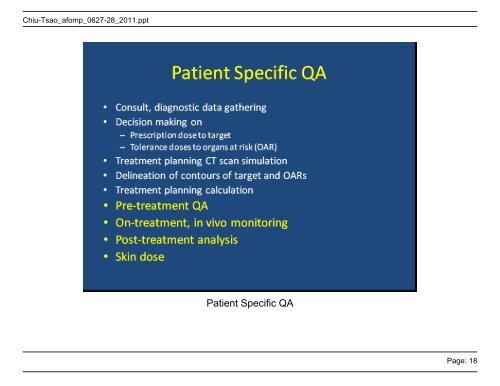 Patient Specific Quality Assurance for IMRT and VMAT